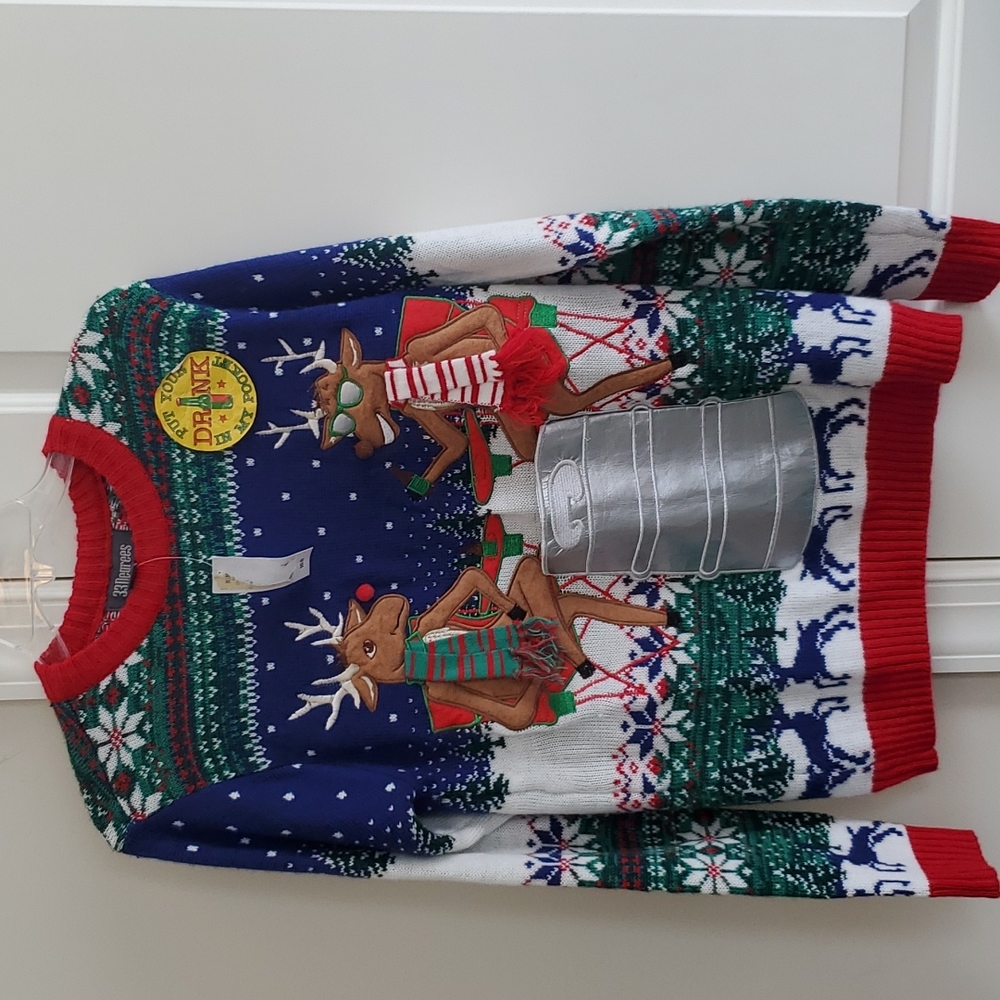 nwt men's ugly Christmas sweater drink pocket sz s 33 degrees